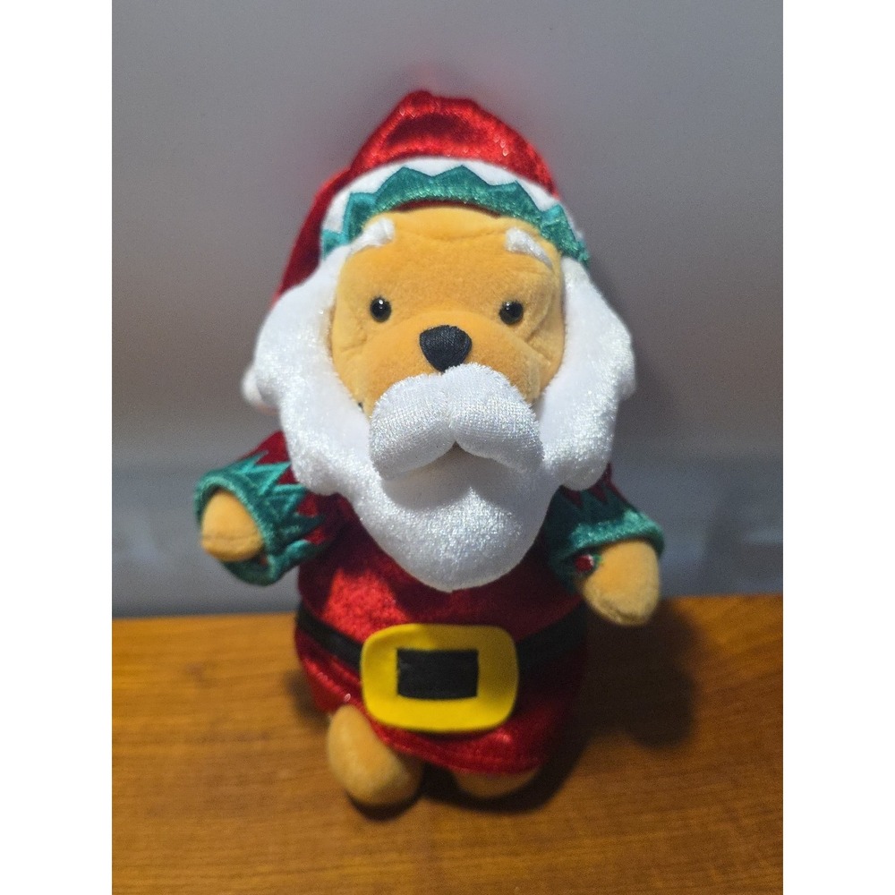 Vintage 2001 Disney Store Winnie the Pooh Santa Claus Bean Bag Plush Christmas‎